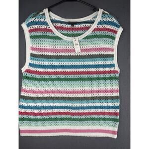 NWT Talbots Sweater Vest Women’s M Petite Deep Loose Knit Pastels Colorful